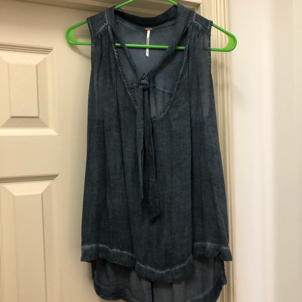 Women's Blue Sleeveless Tie Front Top free people
